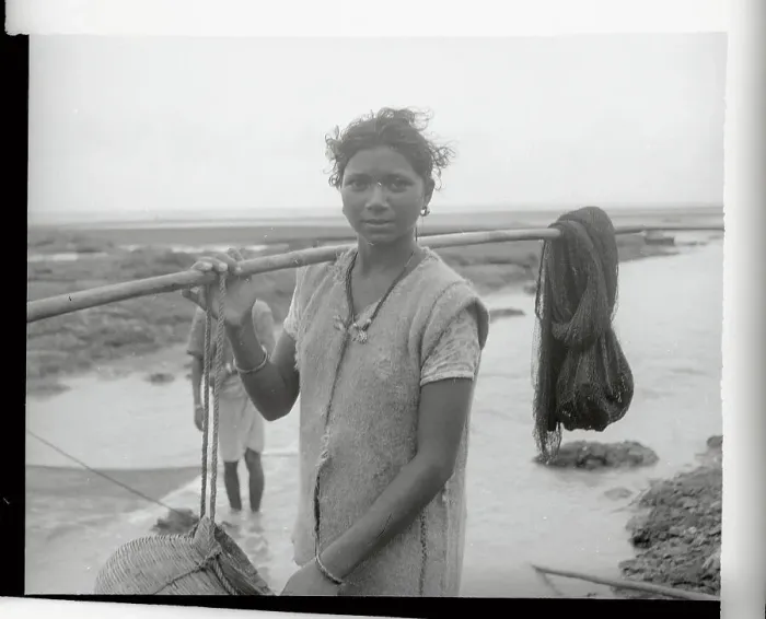 Framed Print : Woman Holding a Pole Framed Print : Woman Holding a Pole
