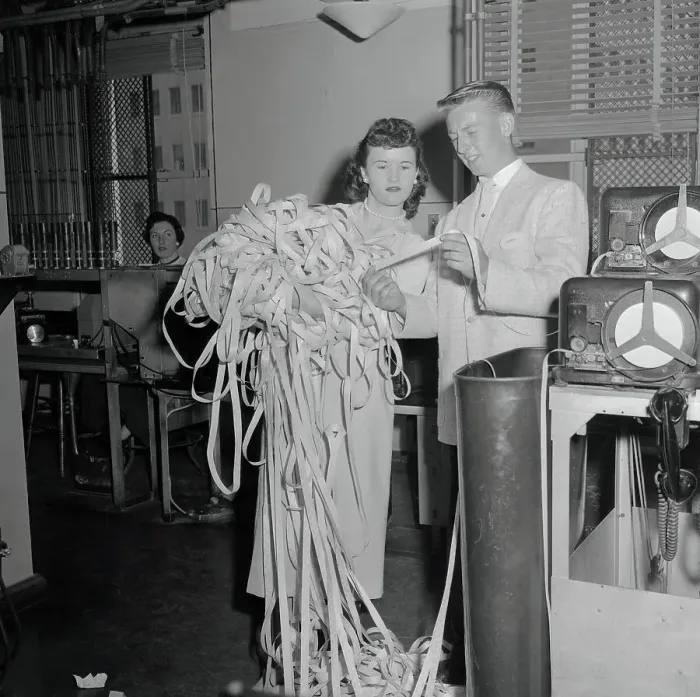 Framed Print : Woman Holding Ticker Tape