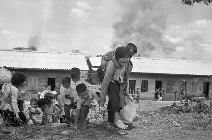 Framed Print : Woman Holds Baby W / Children Behind;Escap Framed Print : Woman Holds Baby W / Children Behind;Escap