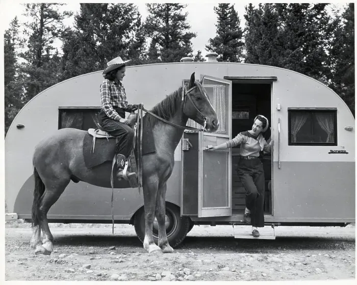 Framed Print : Woman On Horse Talks To Woman In Trailer Framed Print : Woman On Horse Talks To Woman In Trailer