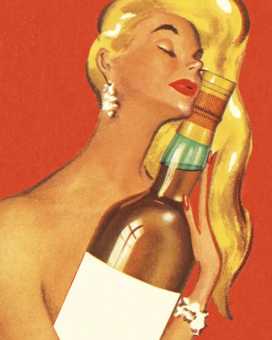 Framed Print : Woman Hugging a Bottle of Alcohol Framed Print : Woman Hugging a Bottle of Alcohol
