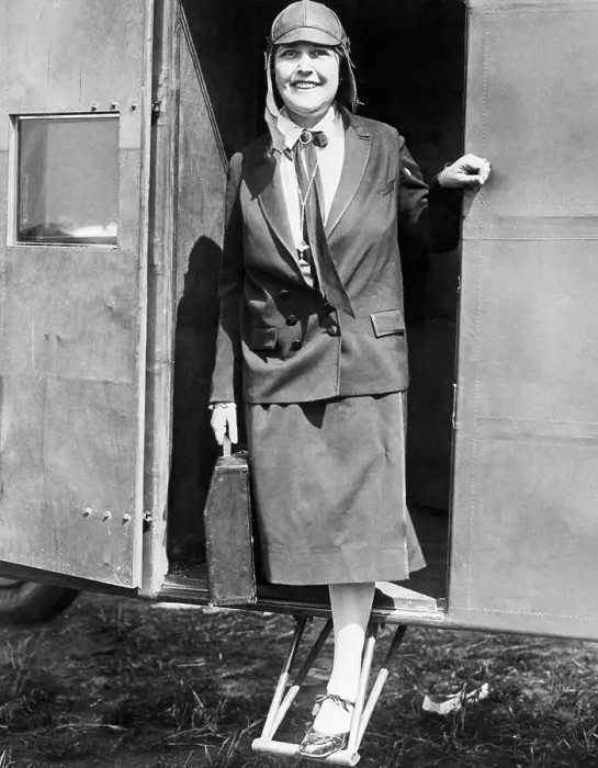 Framed Print : Woman Journalist Stepping Off Zeppelin Framed Print : Woman Journalist Stepping Off Zeppelin