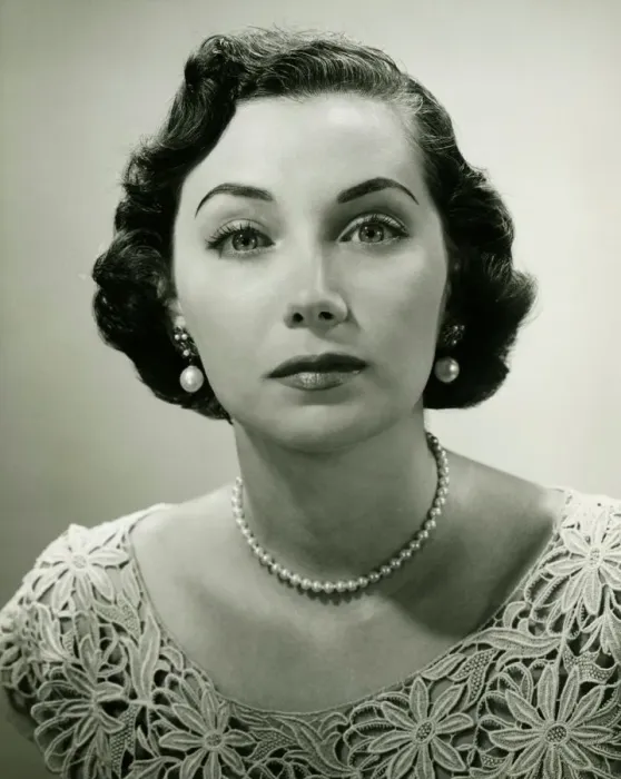 Framed Print : Woman in lace dress posing in studio, (B&W), (Close-up), (Portrait) Framed Print : Woman in lace dress posing in studio, (B&W), (Close-up), (Portrait)