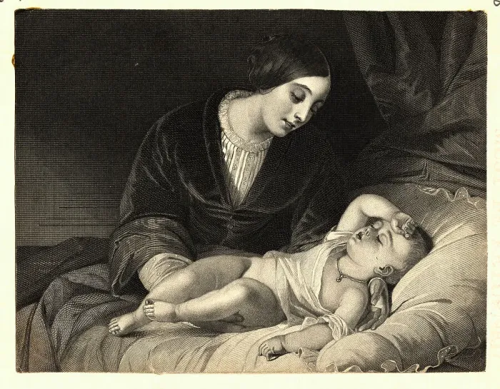 Framed Print : Woman Laying Down Sleeping Child Framed Print : Woman Laying Down Sleeping Child