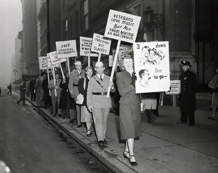 Framed Print : Woman Leads Anti-Communist Picket Line Framed Print : Woman Leads Anti-Communist Picket Line