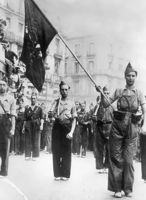 Framed Print : Woman Leads Parade Of Spanish Communists Framed Print : Woman Leads Parade Of Spanish Communists