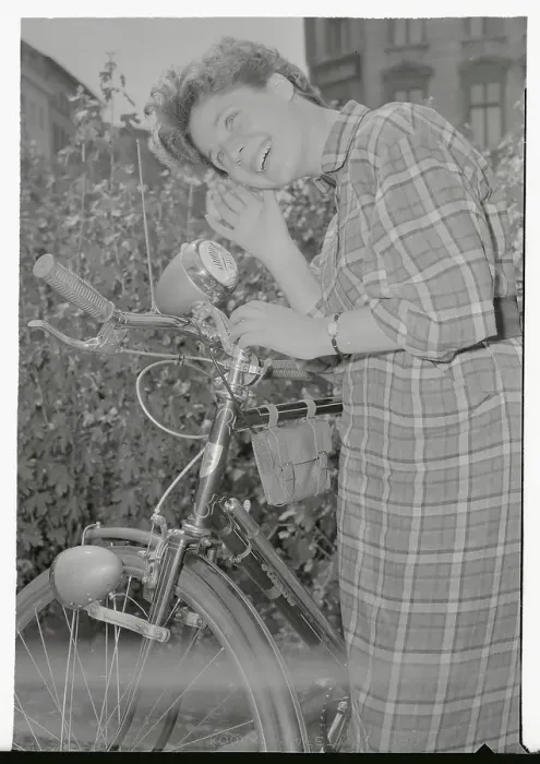 Framed Print : Woman Listening to her New Portable Bike Radio Framed Print : Woman Listening to her New Portable Bike Radio