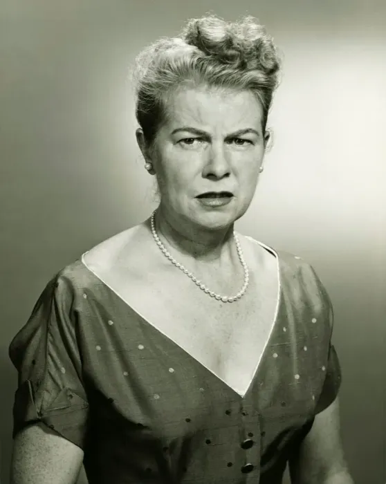 Framed Print : Woman looking displeased, (B&W), portrait Framed Print : Woman looking displeased, (B&W), portrait