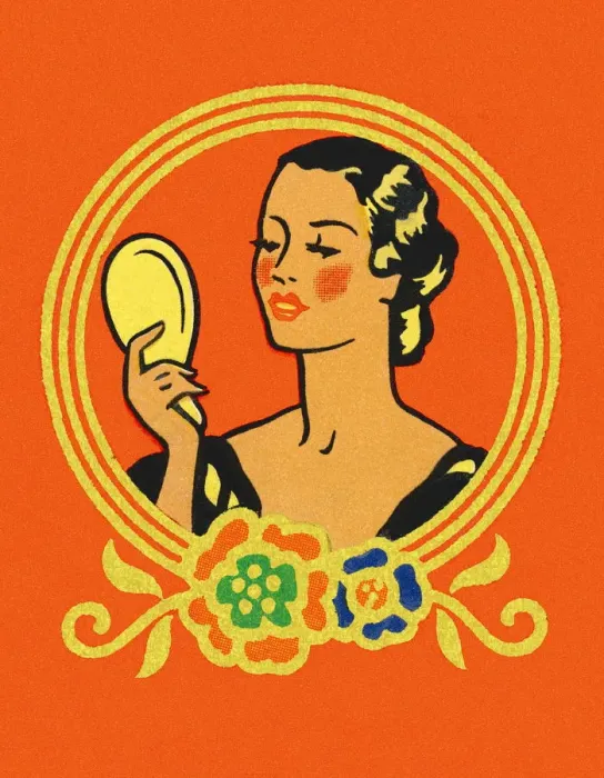 Framed Print : Woman Looking in a Mirror Framed Print : Woman Looking in a Mirror