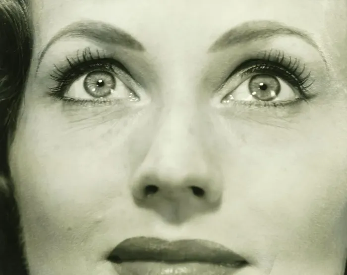 Framed Print : Woman looking up, (B&W), close-up, portrait Framed Print : Woman looking up, (B&W), close-up, portrait