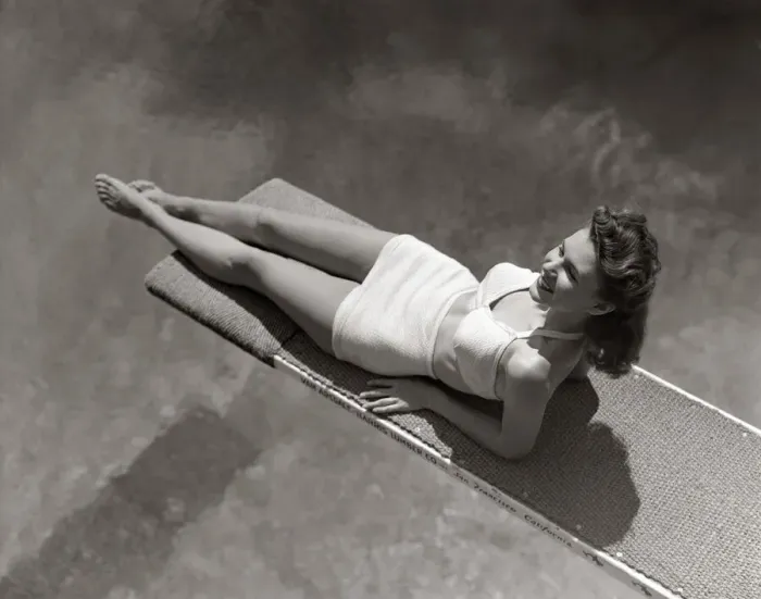 Framed Print : Woman Lying On Diving Board Over Pool Sunbathing Two Piece Bathing Suit Summer Framed Print : Woman Lying On Diving Board Over Pool Sunbathing Two Piece Bathing Suit Summer