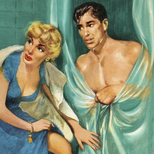 Woman Next to Man Behind a Curtain