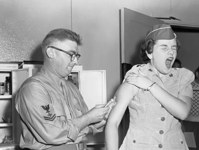 Framed Print : Woman Marine Screaming During Vaccination Framed Print : Woman Marine Screaming During Vaccination