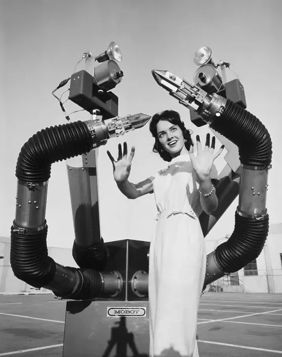 Framed Print : Woman with Mobile Robot Framed Print : Woman with Mobile Robot
