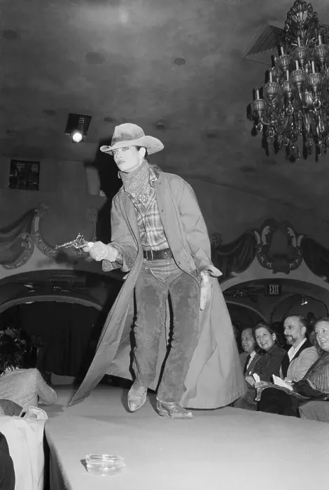 Framed Print : Woman Modeling Cowboy-Style Fashion at show Framed Print : Woman Modeling Cowboy-Style Fashion at show