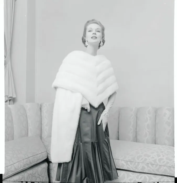Framed Print : Woman Modeling Mink Stole
