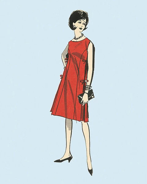 Woman Modeling a Red Dress