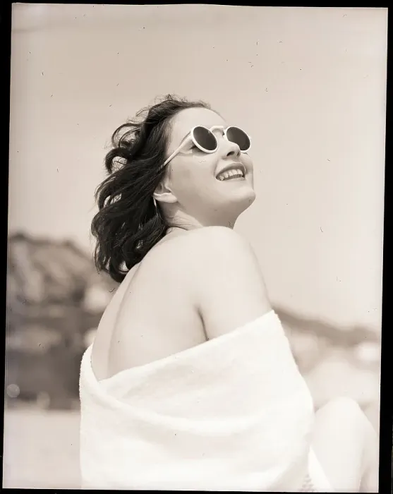 Framed Print : Woman Modeling Sunglasses in Bathing Suit Framed Print : Woman Modeling Sunglasses in Bathing Suit