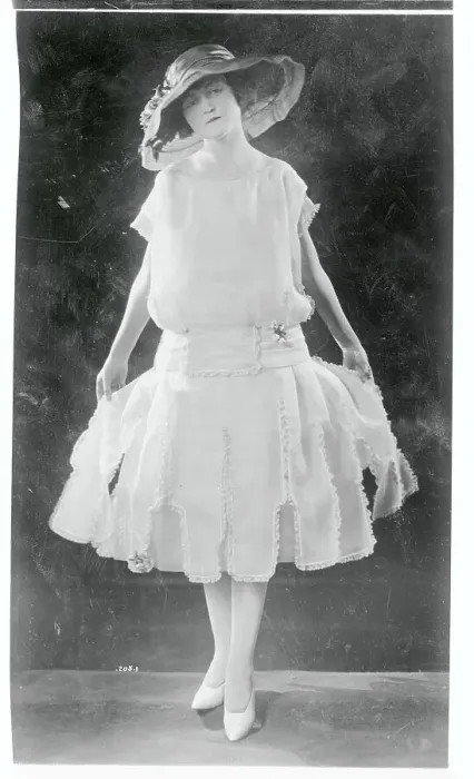 Framed Print : Woman Modeling a Tea Frock Framed Print : Woman Modeling a Tea Frock