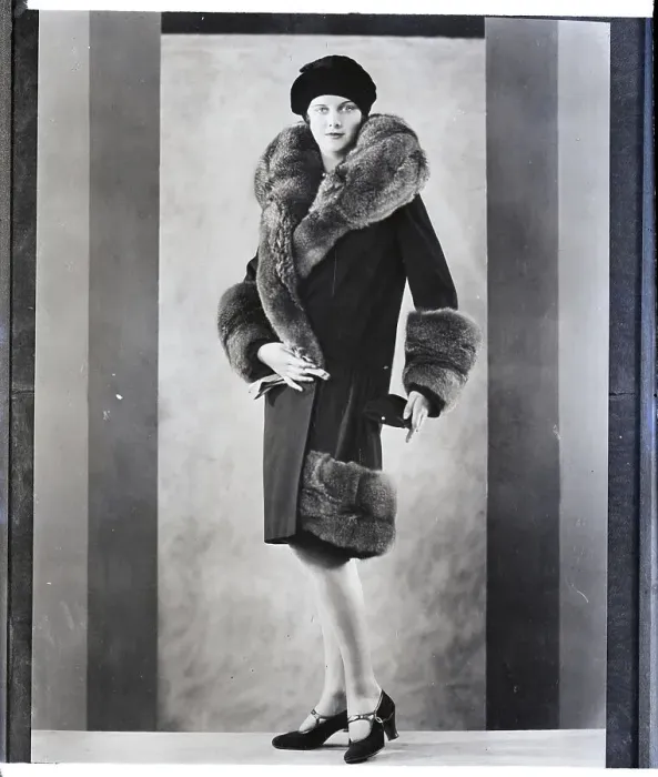 Framed Print : Woman Models Coat W / Fur Cuffs, Collar Framed Print : Woman Models Coat W / Fur Cuffs, Collar