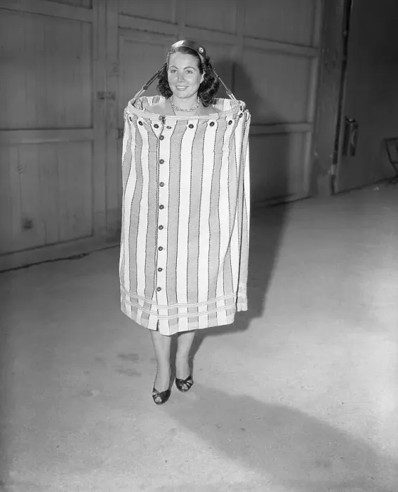 Framed Print : Woman Models Portable Bath House Framed Print : Woman Models Portable Bath House