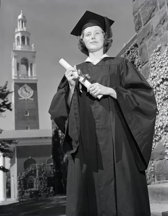 Framed Print : Woman in Mortarboard and Gown Framed Print : Woman in Mortarboard and Gown