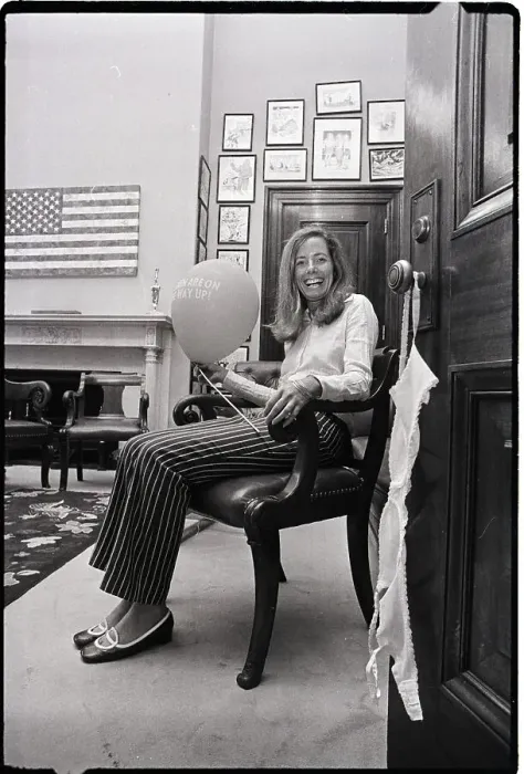 Framed Print : Woman in Office with Bra on Doorknob