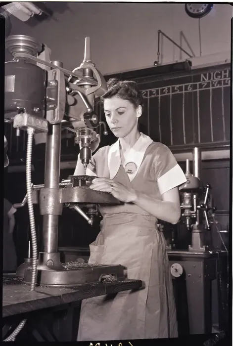 Framed Print : Woman Operating Drill Press Framed Print : Woman Operating Drill Press