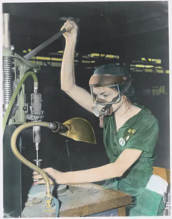 Framed Print : Woman Operating Drilling Machine