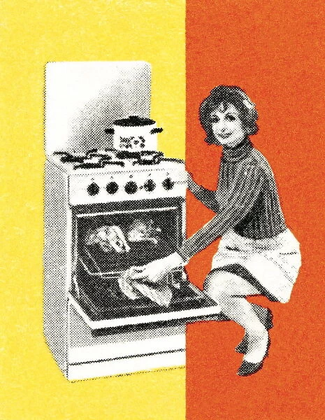 Woman with oven