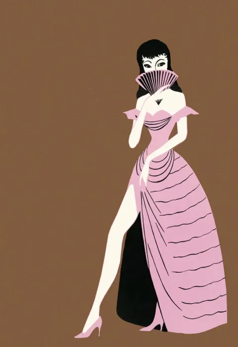 Framed Print : Woman in a pink dress with fan Framed Print : Woman in a pink dress with fan