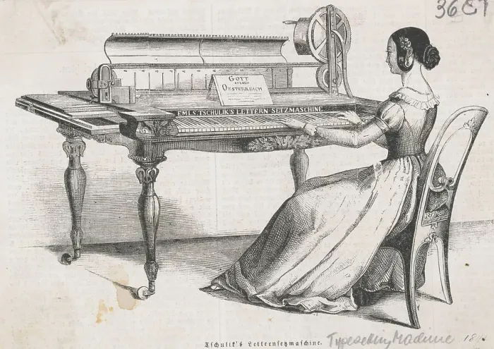 Framed Print : Woman Playing Linotype Machine Framed Print : Woman Playing Linotype Machine
