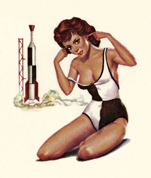 Woman Plugging Ears With Rocket