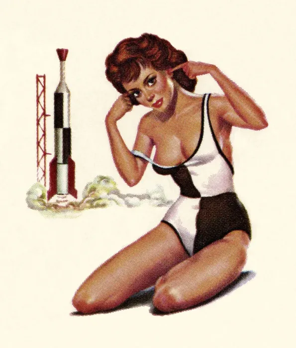 Framed Print : Woman Plugging Ears With Rocket Framed Print : Woman Plugging Ears With Rocket