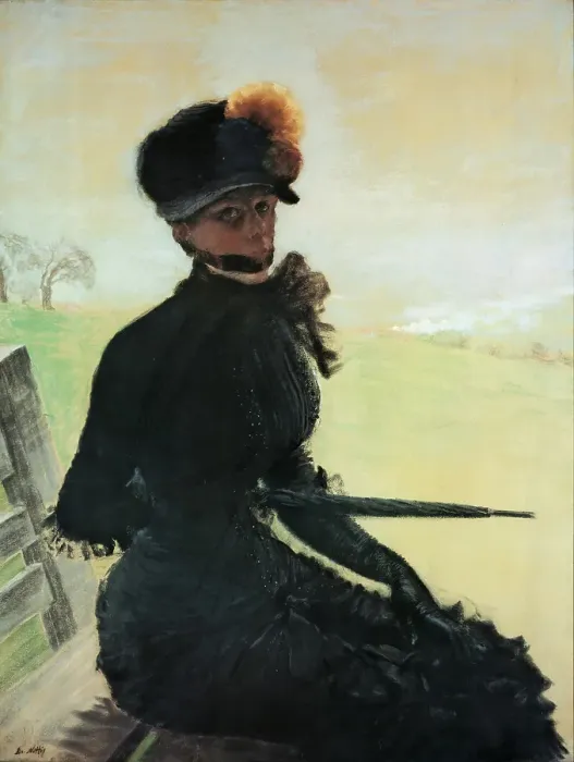 Framed Print : The Woman with Pompons (La femme aux pompons), by Giuseppe De Nittis, 1879, 19th Century, pastel on paper, 116, 5 x 90 cm Framed Print : The Woman with Pompons (La femme aux pompons), by Giuseppe De Nittis, 1879, 19th Century, pastel on paper, 116, 5 x 90 cm