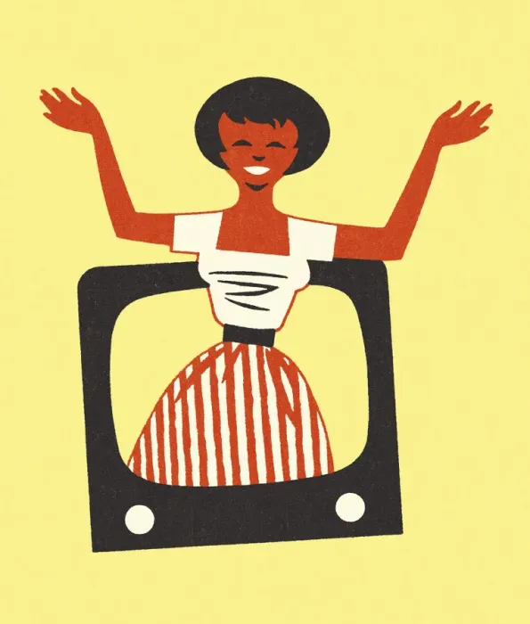 Framed Print : Woman Popping Out of a Television Framed Print : Woman Popping Out of a Television