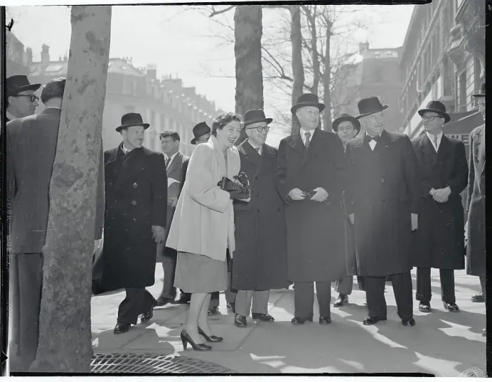 Framed Print : Woman Posing with German and French Officials