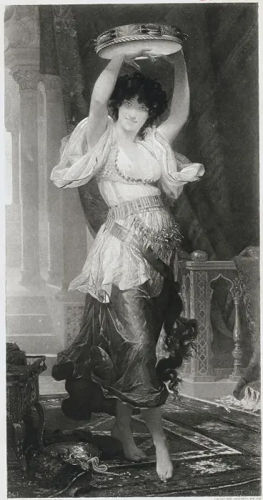 Framed Print : Woman Posing with Tambourine Above Her Head Framed Print : Woman Posing with Tambourine Above Her Head