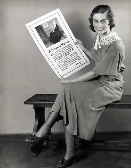 Framed Print : Woman with Poster for Mothers Day Framed Print : Woman with Poster for Mothers Day