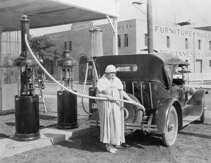 Framed Print : Woman Pumping Gas in Movie Still Framed Print : Woman Pumping Gas in Movie Still