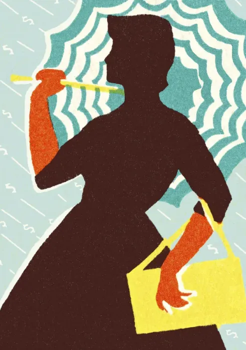 Framed Print : Woman with Purse and Umbrella Framed Print : Woman with Purse and Umbrella