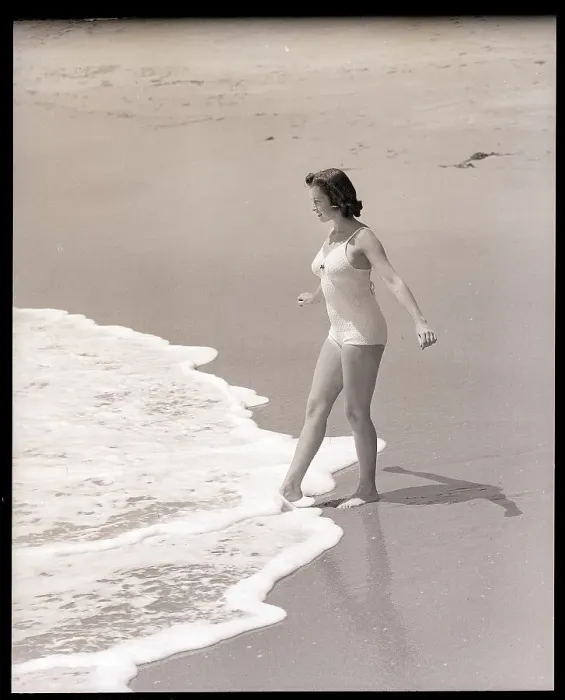 Framed Print : Woman Putting Her Foot in the Ocean Framed Print : Woman Putting Her Foot in the Ocean