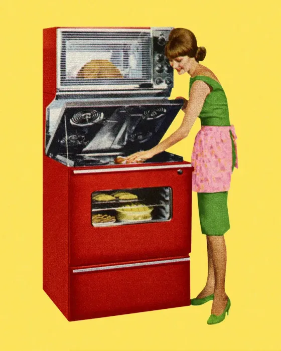 Framed Print : Woman Reaching Under the Stovetop Framed Print : Woman Reaching Under the Stovetop