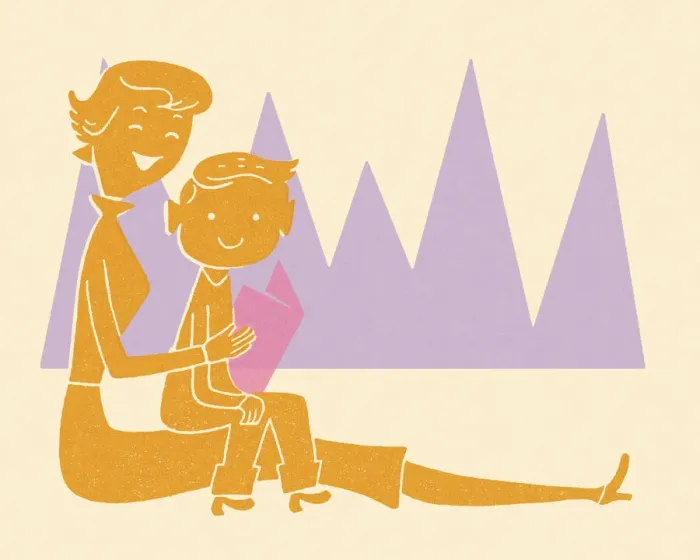 Framed Print : Woman Reading With a Boy On Her Lap Framed Print : Woman Reading With a Boy On Her Lap