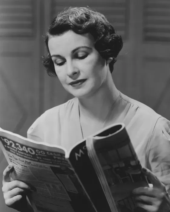 Framed Print : Woman reading magazine (B&W) Framed Print : Woman reading magazine (B&W)