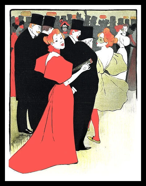 Woman in red dress in ballroom art nouveau 1898