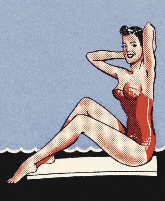 Framed Print : Woman in red swimsuit Framed Print : Woman in red swimsuit