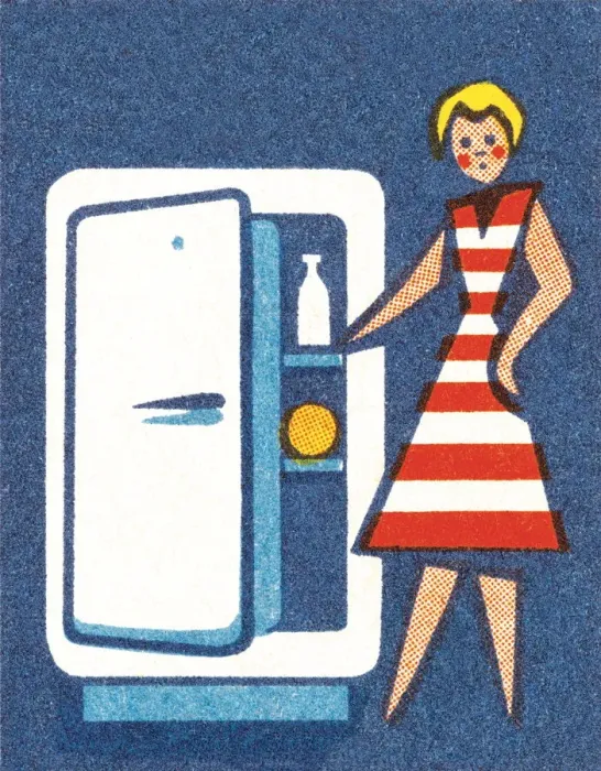 Framed Print : Woman with refrigerator Framed Print : Woman with refrigerator