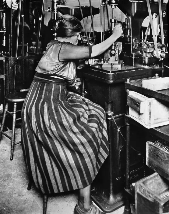 Framed Print : Woman Running Lathe In Factory Framed Print : Woman Running Lathe In Factory