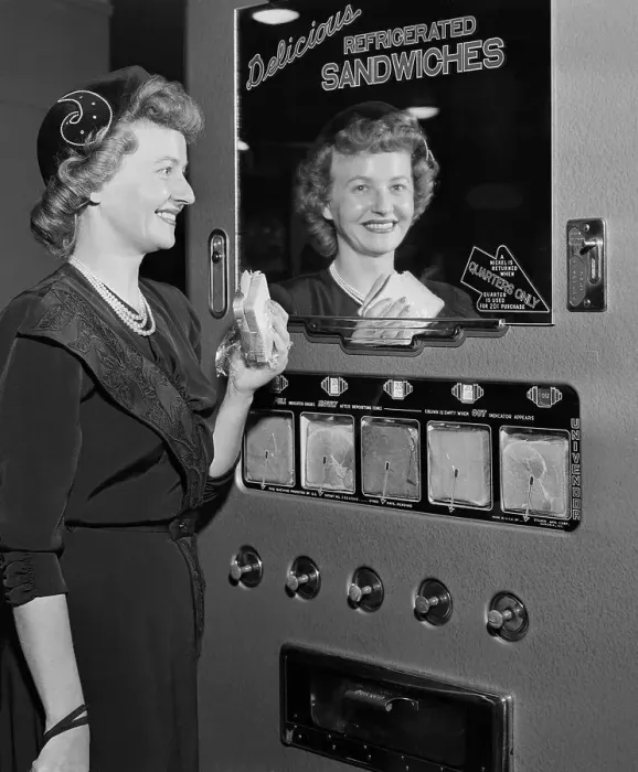 Framed Print : Woman at Sandwich Vending Machine Framed Print : Woman at Sandwich Vending Machine
